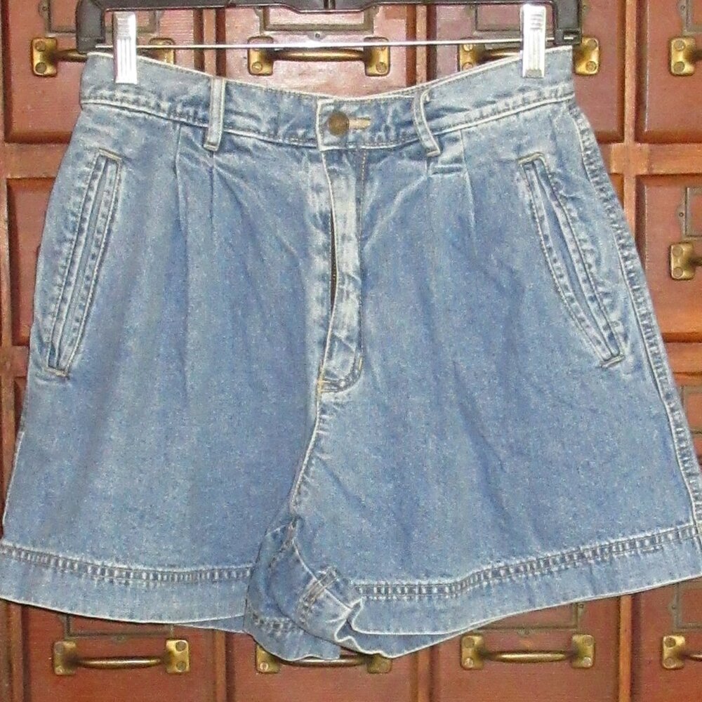 LIZWEAR Blue Cotton Denim Shorts 10  High Rise